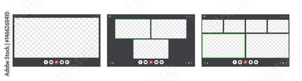 Fototapeta Videocall Interface. Online business webinar chat. Set of User video call windows. Virtual meeting space. Application for communication. Flat Vector illustration.