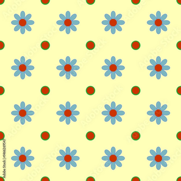 Fototapeta Flowers and polka dot seamless pattern