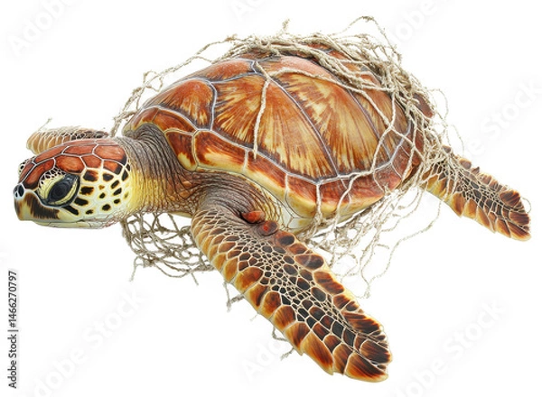 Fototapeta seaturtle entangled in fishing net isolated on transparent background