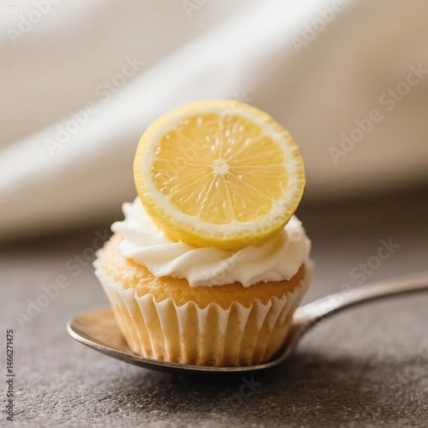 Obraz Lemon Cupcake on a Spoon: A Closeup Still Life
