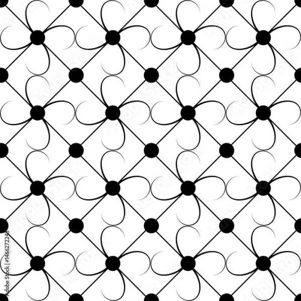 Fototapeta Black polka dot and wave line seamless pattern