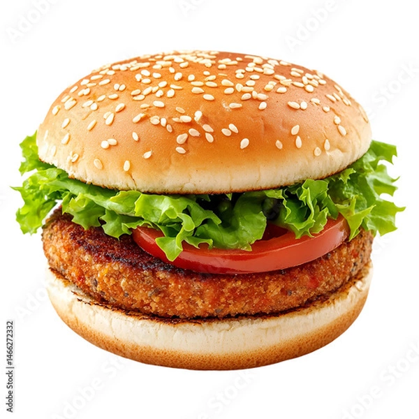 Obraz Crispy veggie burger isolated on transparent background