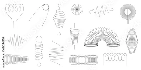 Obraz Line art icons featuring spring spiral and coil shapes ideal for creative projects seasonal themes posters web design branding materials and minimalist graphic elements