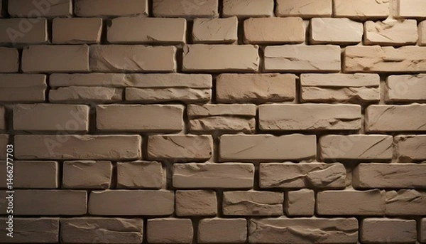 Fototapeta A close-up of a beige brick wall offers a perfect, textured background with shadows.