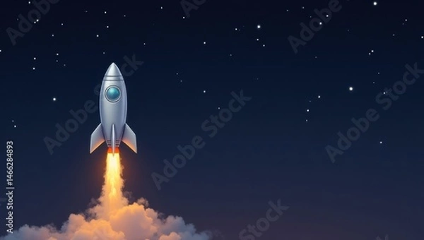 Fototapeta Rocket Launch at Night Spacecraft Ascending Through Starry Sky Blast Off