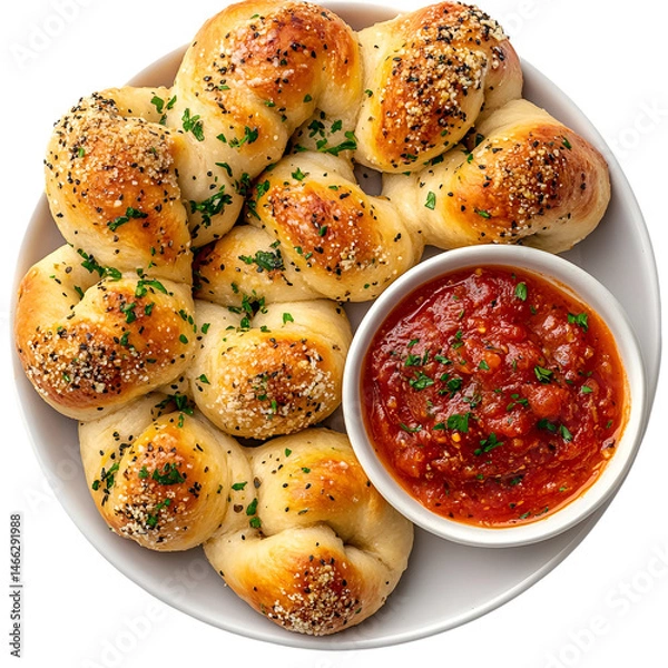 Obraz Garlic knots topped with parmesan and fresh parsley isolated on white background