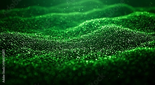 Fototapeta Emerald Data Stream: Abstract Green Binary Code Flowing Over Digital Terrain