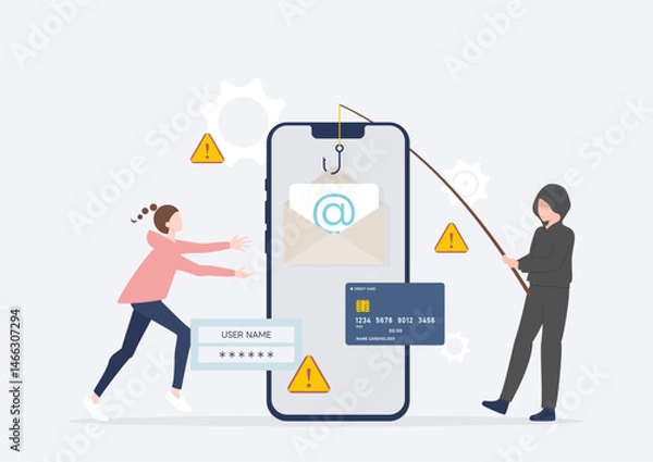 Obraz 不正アクセスやフィッシングメールによって個人情報を盗まれるアジアの若い女性