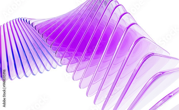 Fototapeta Abstract 3d background with glass spiral swirl effect of row square plates. Holographic gradient light curve wave line pattern. Futuristic architecture design, render tech banner