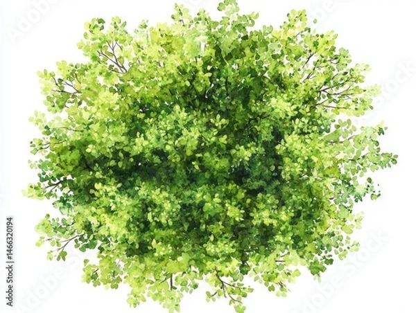 Fototapeta Beautiful Watercolor Illustration of Blooming Tree from Top View Isolated on White Background for Landscape and Architecture