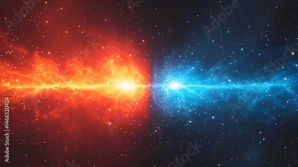 Fototapeta A space background with two bright blue and red flames