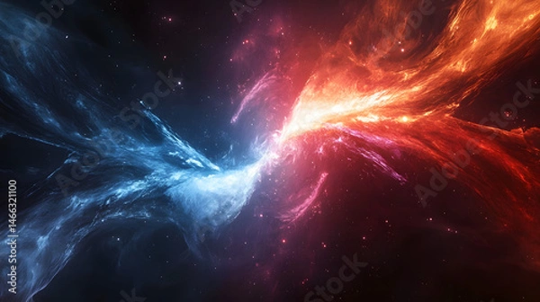 Fototapeta A space background with two bright blue and red flames