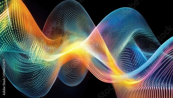 Fototapeta Abstract wave patterns of light and color.  Dynamic flowing lines and dots, creating a vibrant and complex visual design