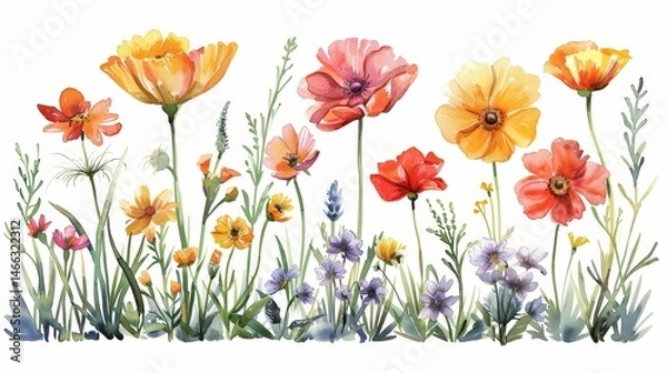 Fototapeta Beautiful White Background Garden with Various Different Colorful Flowers
