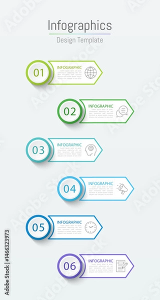 Fototapeta Infographic 6 options design elements for your business data. Vector Illustration.