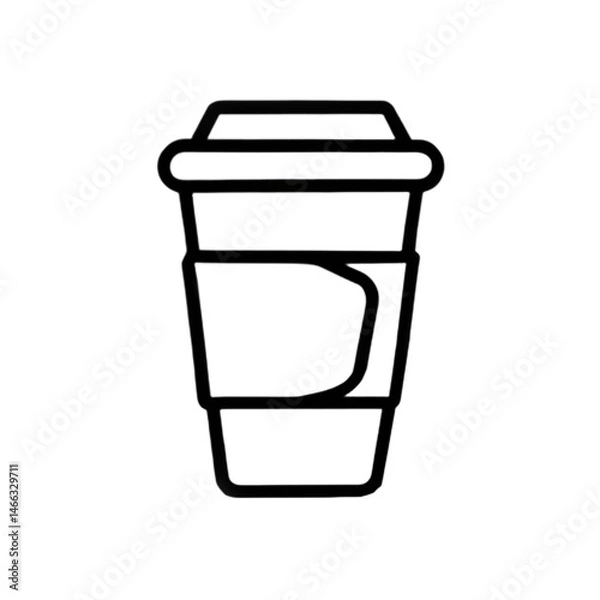 Fototapeta A takeaway coffee cup with a lid and sleeve in a minimalist outline style.