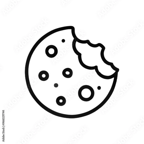 Fototapeta A bitten cookie with several chocolate chips and a simple, bold outline.