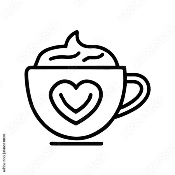 Fototapeta A cup with whipped cream and a heart design on the front.