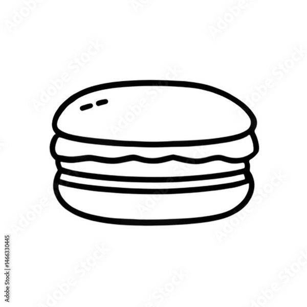 Fototapeta Simple line drawing of a hamburger with a bun, patty, and toppings.