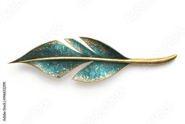 Fototapeta Isolated decorative feather with gold accents on a white surface