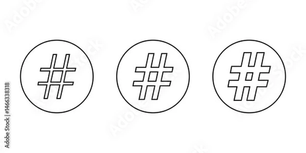 Fototapeta Hashtag outline icon on circle line. Social media keyword sign symbol