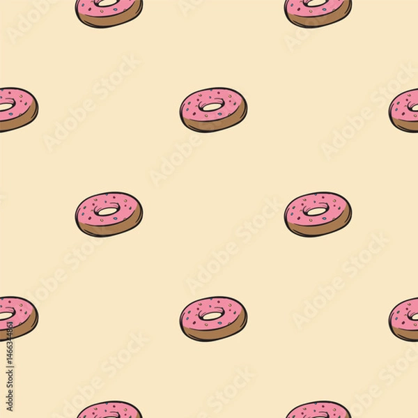 Obraz Donut with pink glaze. Vector seamless pattern. Endless background for wrapping paper, print, textile