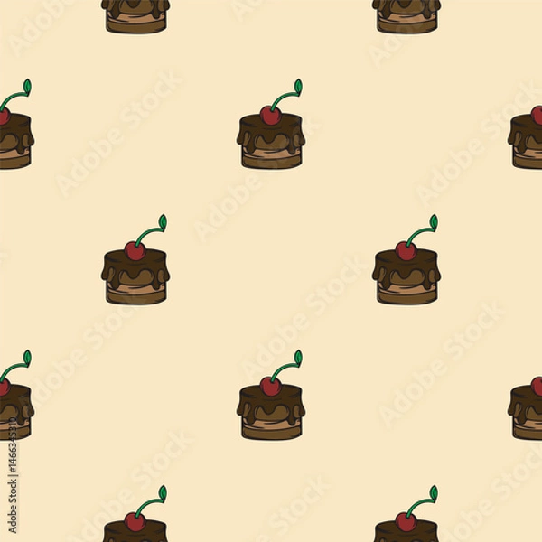 Obraz Chocolate dessert with cherries. Vector seamless pattern. Endless background for wrapping paper, print, textile