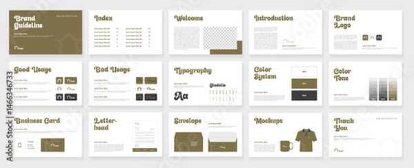 Fototapeta Brand Guideline Presentation template With Bold Typography. Brand Strategy Guideline Layout. Complete Brand Identity Guidelines, Professional Logo Presentation, Modern Brand Guidelines Template