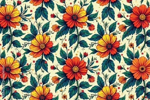 Fototapeta Intricate, flowing floral pattern; continuous, elegant design , seamless pattern, tileable, endless
