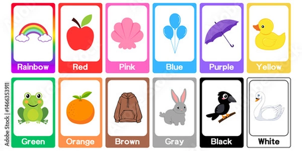 Fototapeta "A set of color flashcards for teaching children.