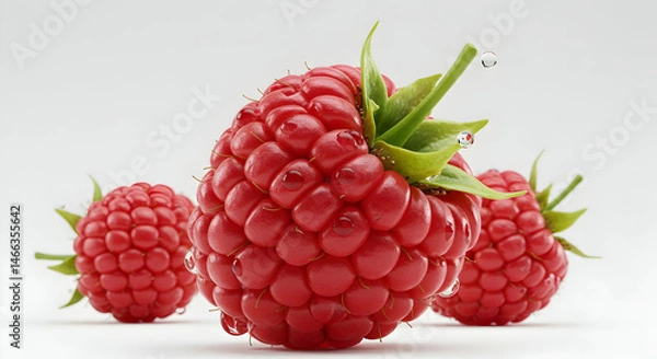 Obraz Fresh and Juicy Raspberries with Water Droplets on Light Background