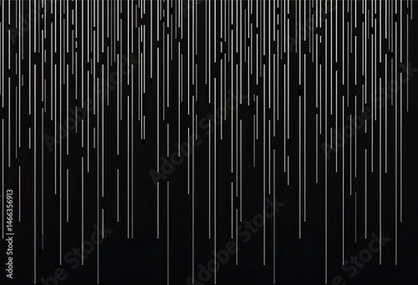 Fototapeta Minimal Abstract Line Composition Featuring Vertical White Strokes on Black Background with Gentle Wave Motion on Top

