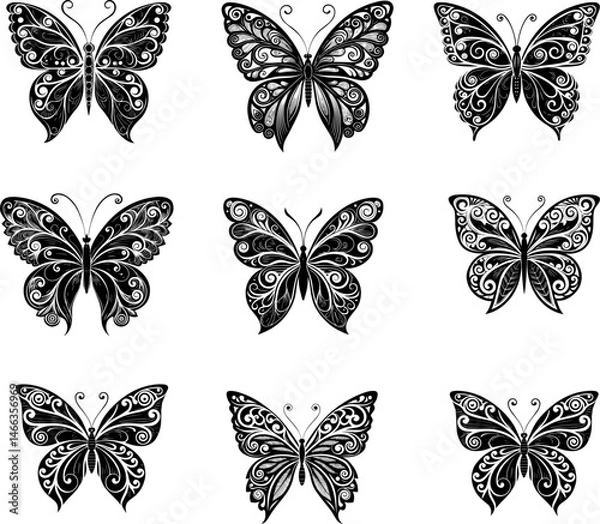 Fototapeta Bird Feather Silhouette Vector Illustration – Elegant Black Feather PNG Clipart for Design and Craft