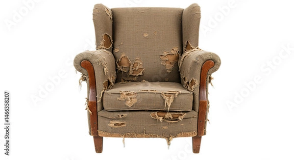Obraz worn, ripped old armchair isolated on white transparent background PNG