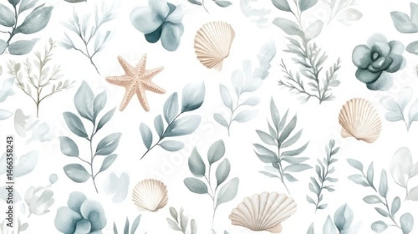 Fototapeta Pastel Coastal Botanical Pattern