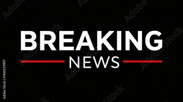 Fototapeta Breaking news alert on black background, Bold white text with red accents, Ideal for urgent news banners or media graphics