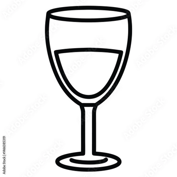 Fototapeta A simplistic outline of a wine glass is shown, partially filled with wine