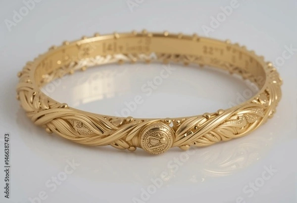 Obraz Ornate vintage gold bracelet with intricate floral patterns, elegant design, and premium quality.
