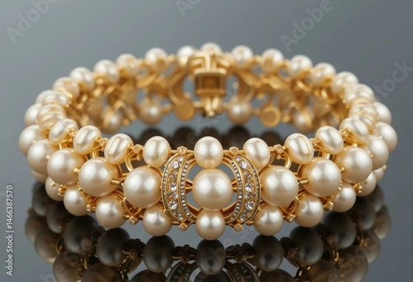 Obraz Beautiful pearl bracelet with golden accents, glamorous design, and exquisite craftsmanship.
