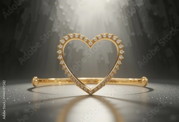 Fototapeta Heart-shaped golden frame with sparkling lights and dramatic lighting, ethereal atmosphere.
