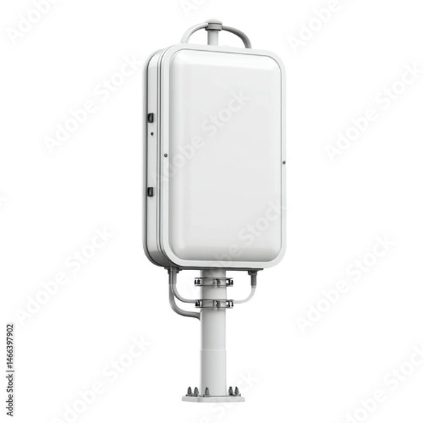 Fototapeta A white telecom antenna is mounted on a pole, showcasing its compact design and essential role in modern wireless communication networks infrastructure today.