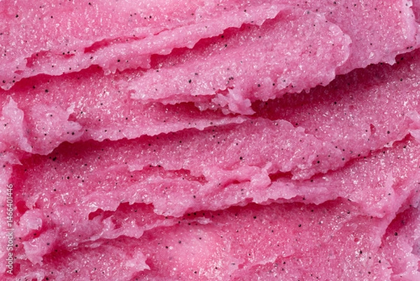 Obraz Texture of pink raspberry scrub. Fruit exfoliation scrubber for body and face in SPA. Body care scrub background for design.