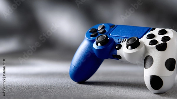 Fototapeta Close-up of a Soft Blue and White Game Controller on a Clean Surface with a Blurred Background