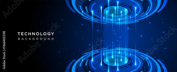 Fototapeta Blue technology ring background with communication connection with futuristic light effect.