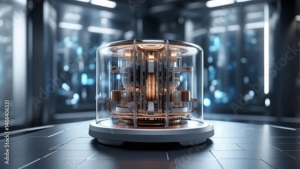 Obraz Quantum computer core in a futuristic lab environment, photorealistic details and cutting-edge design