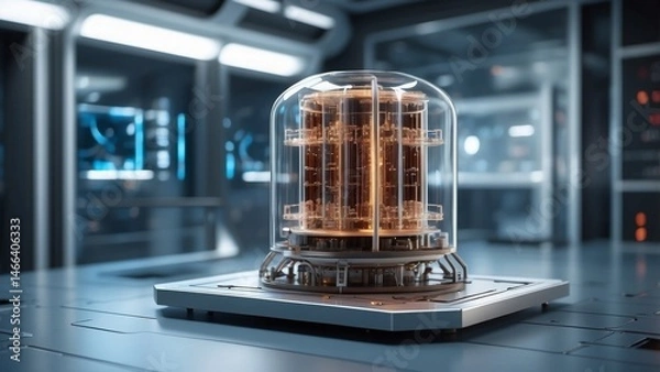 Obraz Quantum computer core in a futuristic lab environment, photorealistic details and cutting-edge design