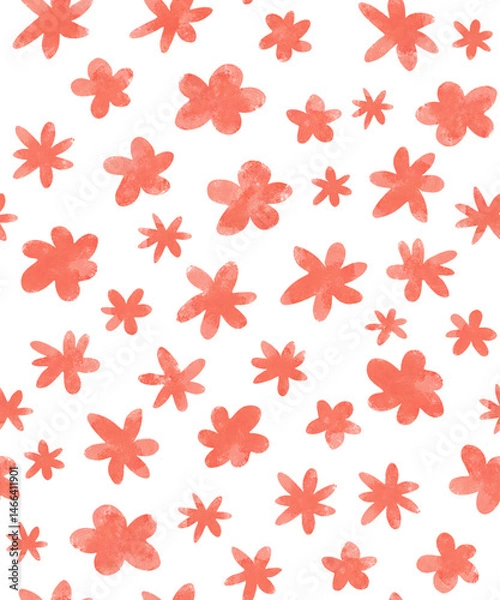 Obraz Cute Hand Drawn Floral Seamless Pattern. Red Flowers on a White Background. White-red Floral Wallpaper. Delicate Floral Repeatable Print Made Of Red Wildflowers. Abstract Blooming Garden.	
