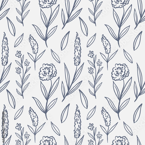 Fototapeta Hand drawn whimsical flower seamless pattern perfect for textile, wallpaper