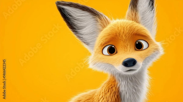 Fototapeta cyber animal Cartoon Fox Character Looking Curious on Yellow Background