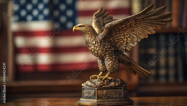 Obraz Ornate eagle sculpture, American flag backdrop